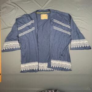 Living Planet Kimono Cardigan Womens Medium Embroidered Boho Festival Open Front